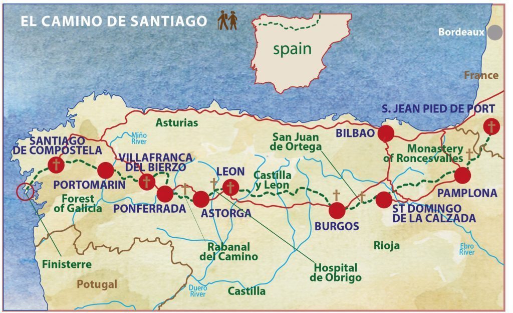 camino de santiago map shortest route